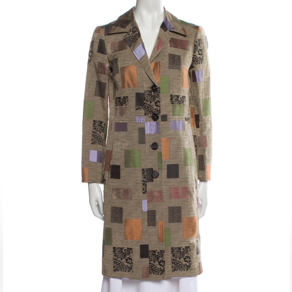 Etro Long Patchwork Silk Blend Designer Coat - image 1